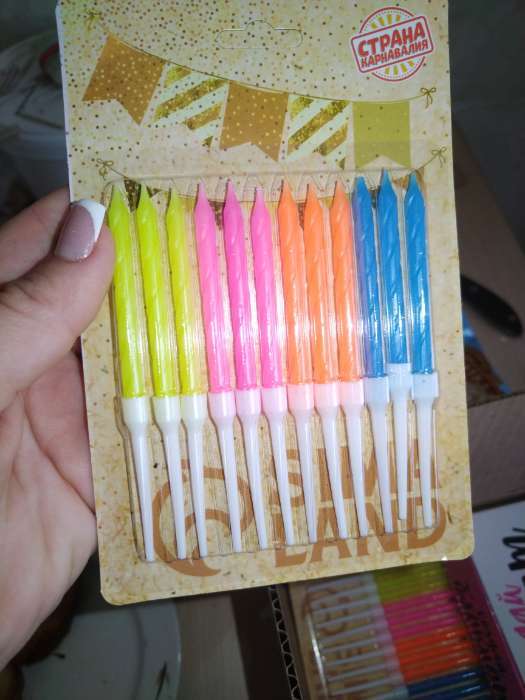 Фотография покупателя товара Свечи для торта «Неон», 10 см, 12 шт., разноцветные - Фото 1