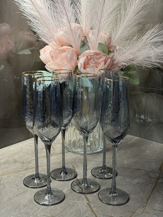 Фотография покупателя товара Бокалы для шампанского Magistro «Дарио», 180 мл, 7×27.5 см, набор 6 шт., стекло, графитовые - Фото 1