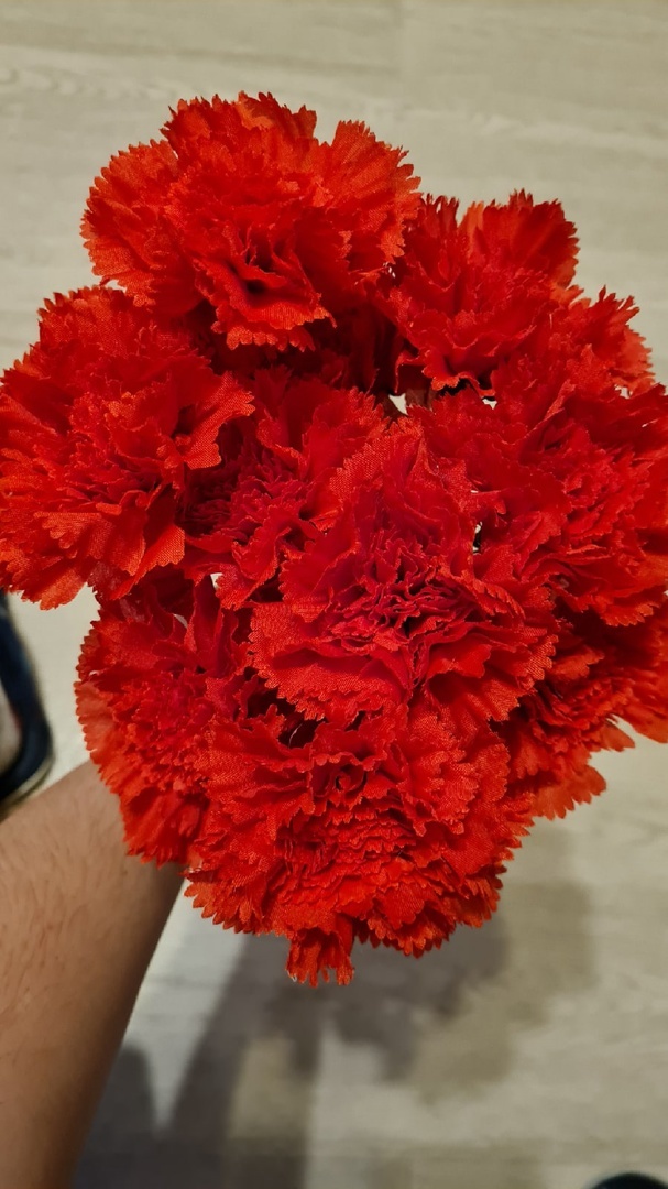 Фотография покупателя товара Цветы искусственные "Гвоздика красная с кантом" 40 см d-8 см - Фото 2