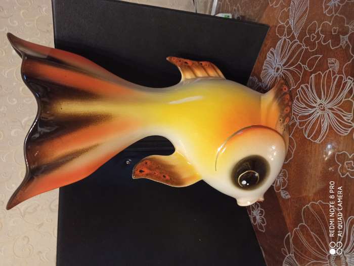 Фотография покупателя товара Ваза керамическая "Золотая рыбка", настольная, жёлтая, 35 см