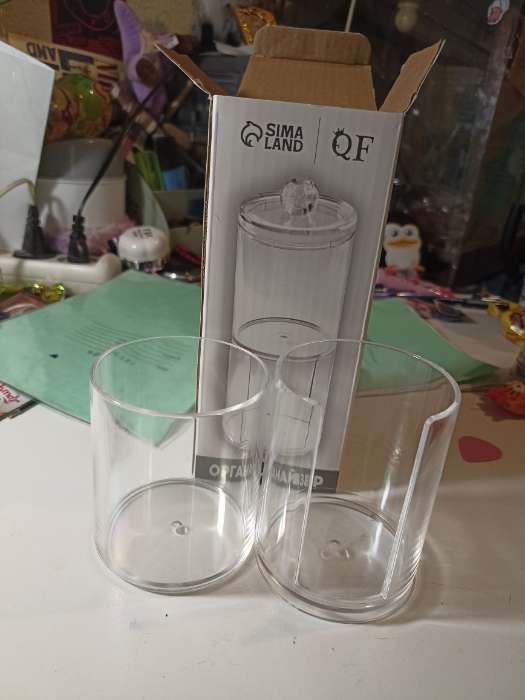 Фотография покупателя товара Органайзер для ватных палочек и дисков, с крышкой, 2 секции, 6.7×19 см, прозрачный - Фото 14