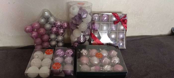 Фотография покупателя товара Ёлочные игрушки «Изабель» грани, шары новогодние, d=6 см, набор 24 шт., белый/сиреневый - Фото 1