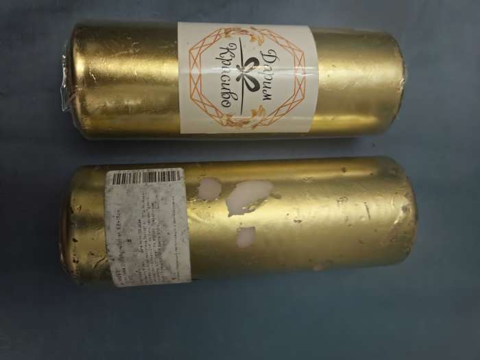 Фотография покупателя товара УЦЕНКА Свеча «Столбик», золотая, 5.5×15 см - Фото 2