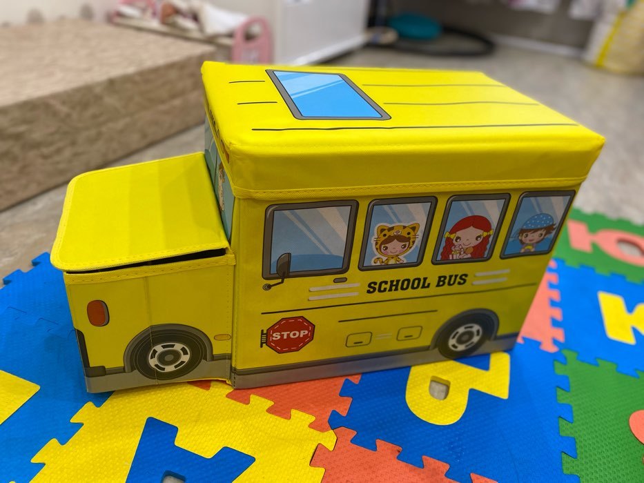 Фотография покупателя товара Короб стеллажный для хранения с крышкой «Школьный автобус», 55×26×30 см, 2 отделения, цвет красный - Фото 1