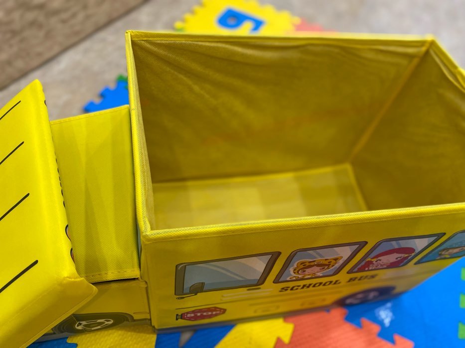 Фотография покупателя товара Короб стеллажный для хранения с крышкой Доляна «Школьный автобус», 55×26×32 см, 2 отделения, цвет жёлтый - Фото 2