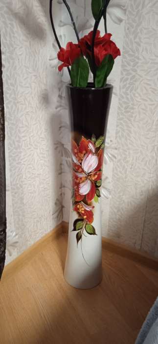 Фотография покупателя товара Ваза керамическая "Кубок", напольная, цветы, чёрно-белая, 71 см, авторская работа - Фото 1