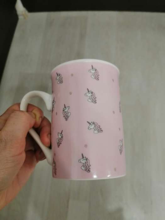 Фотография покупателя товара Кружка фарфоровая Доляна «Единорог», 300 мл, цвет розовый - Фото 2