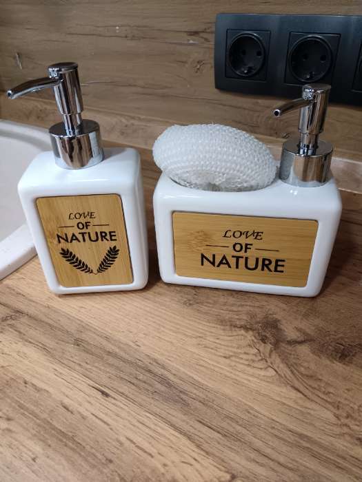 Фотография покупателя товара Дозатор для моющего средства SAVANNA «Природа», 450 мл, с подставкой для губки, чёрный - Фото 1