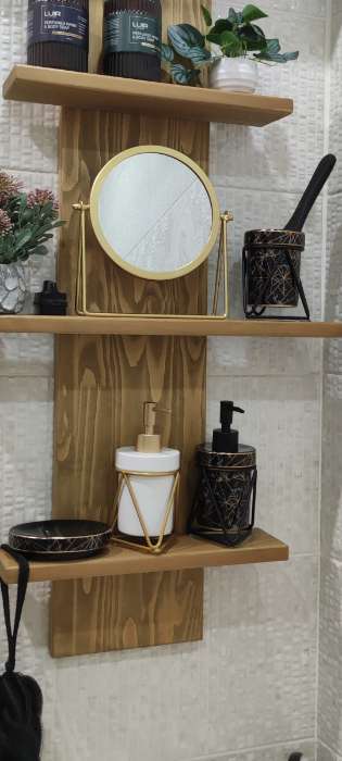 Фотография покупателя товара Аксессуары для ванной SAVANNA «Геометрика», 3 предмета, мыльница, дозатор для мыла 290 мл, стакан, чёрные - Фото 2