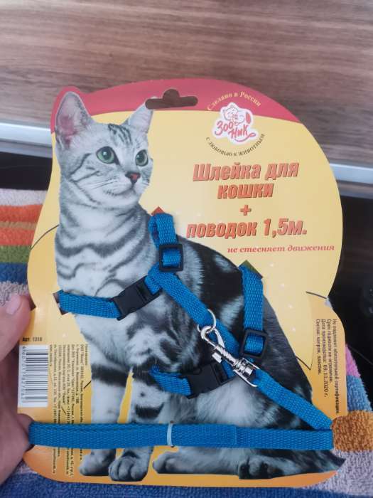 Фотография покупателя товара Комплект для кошки Зооник, шлейка и поводок 1,5 м микс цветов