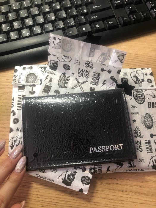 Фотография покупателя товара Обложка для паспорта, тиснение, цвет чёрный - Фото 2