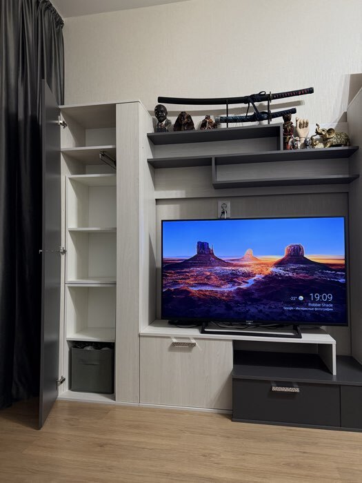 Фотография покупателя товара Стенка в гостиную «Юна», с шкафами, с полками, 2200×480×1870 мм, цвет анкор светлый/графит - Фото 3