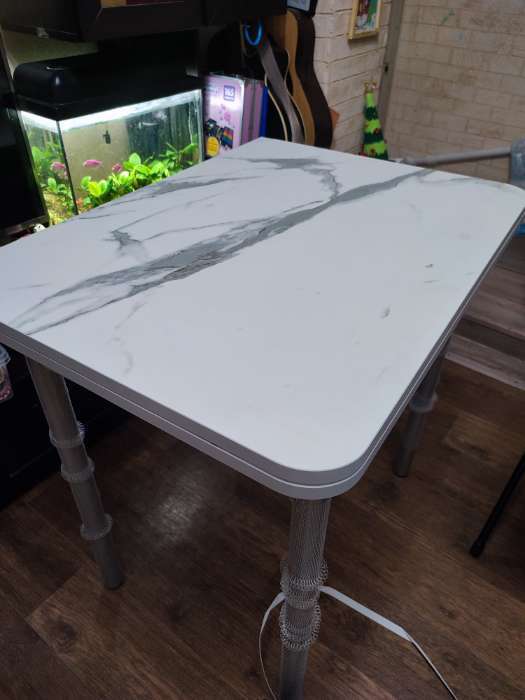 Фотография покупателя товара Стол ломберный с ящиком, 790(1180)х590×750 мм, цвет хром/пластик змеевик бежевый - Фото 8