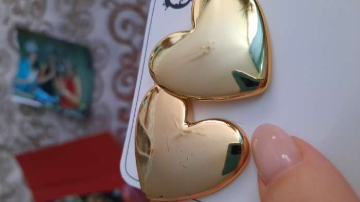 Фотография покупателя товара Серьги пластик «Сердце», цвет золото - Фото 1