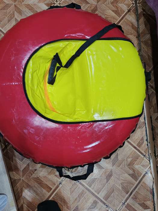 Фотография покупателя товара УЦЕНКА Тюбинг – ватрушка, диаметр чехла 93 см, оранжевая, зелёная - Фото 1