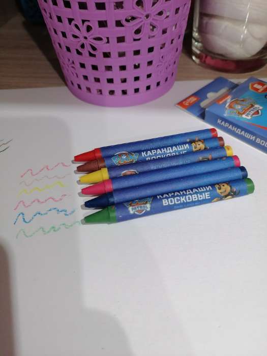 Фотография покупателя товара Восковые карандаши, набор 6 цветов, высота 8 см, диаметр 0,8 см, Щенячий патруль - Фото 1