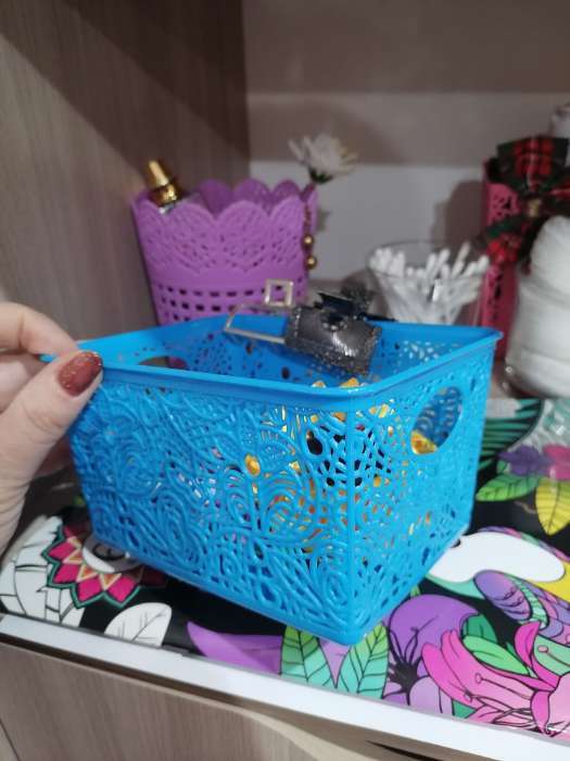 Фотография покупателя товара Корзинка пластиковая для хранения «Кружевные цветы», цвет голубой - Фото 4