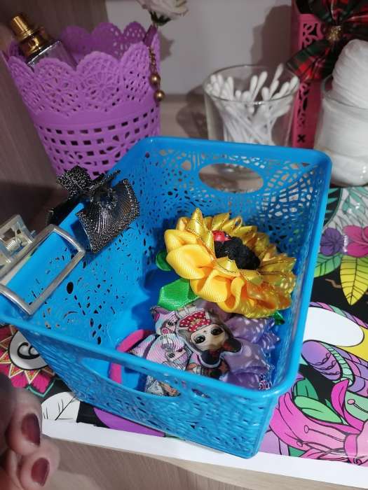Фотография покупателя товара Корзинка пластиковая для хранения «Кружевные цветы», 14×10×8 см, цвет МИКС