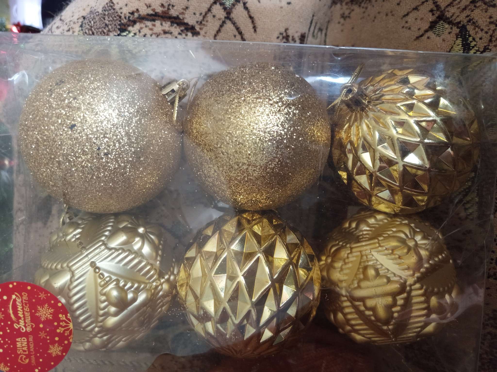 Фотография покупателя товара Ёлочные игрушки «Саманта», шары новогодние, d=8 см, набор 6 шт., золото - Фото 6