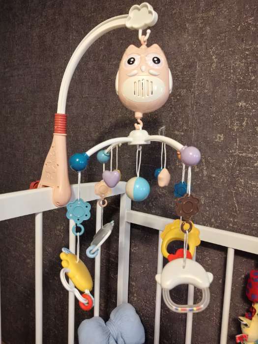 Фотография покупателя товара Мобиль музыкальный «Песенки совушки», на батарейках, цвет голубой - Фото 1