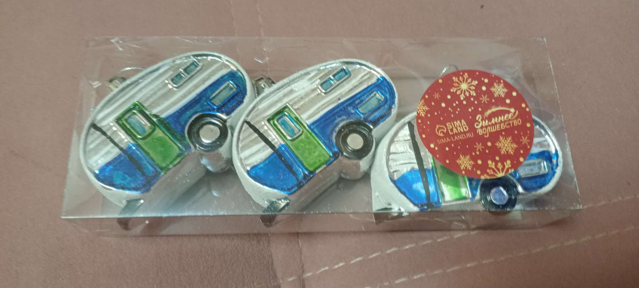 Фотография покупателя товара Ёлочные игрушки 3 шт., «Зимнее волшебство, Фургончики» пластик, 4×7 см, синий - Фото 1