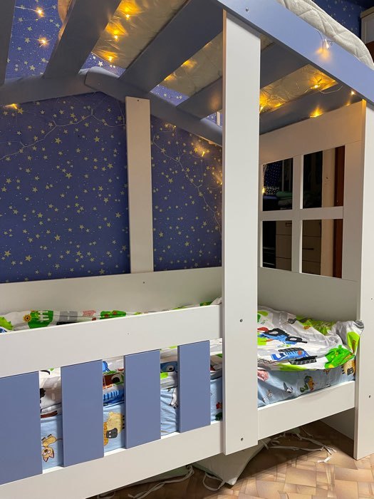 Фотография покупателя товара Детская кровать-чердак «Астра домик», без ящика, цвет белый / голубой - Фото 3