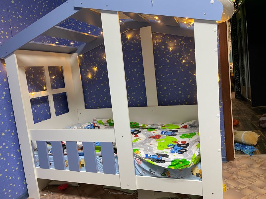 Фотография покупателя товара Детская кровать-чердак «Астра домик», без ящика, цвет белый / голубой - Фото 2