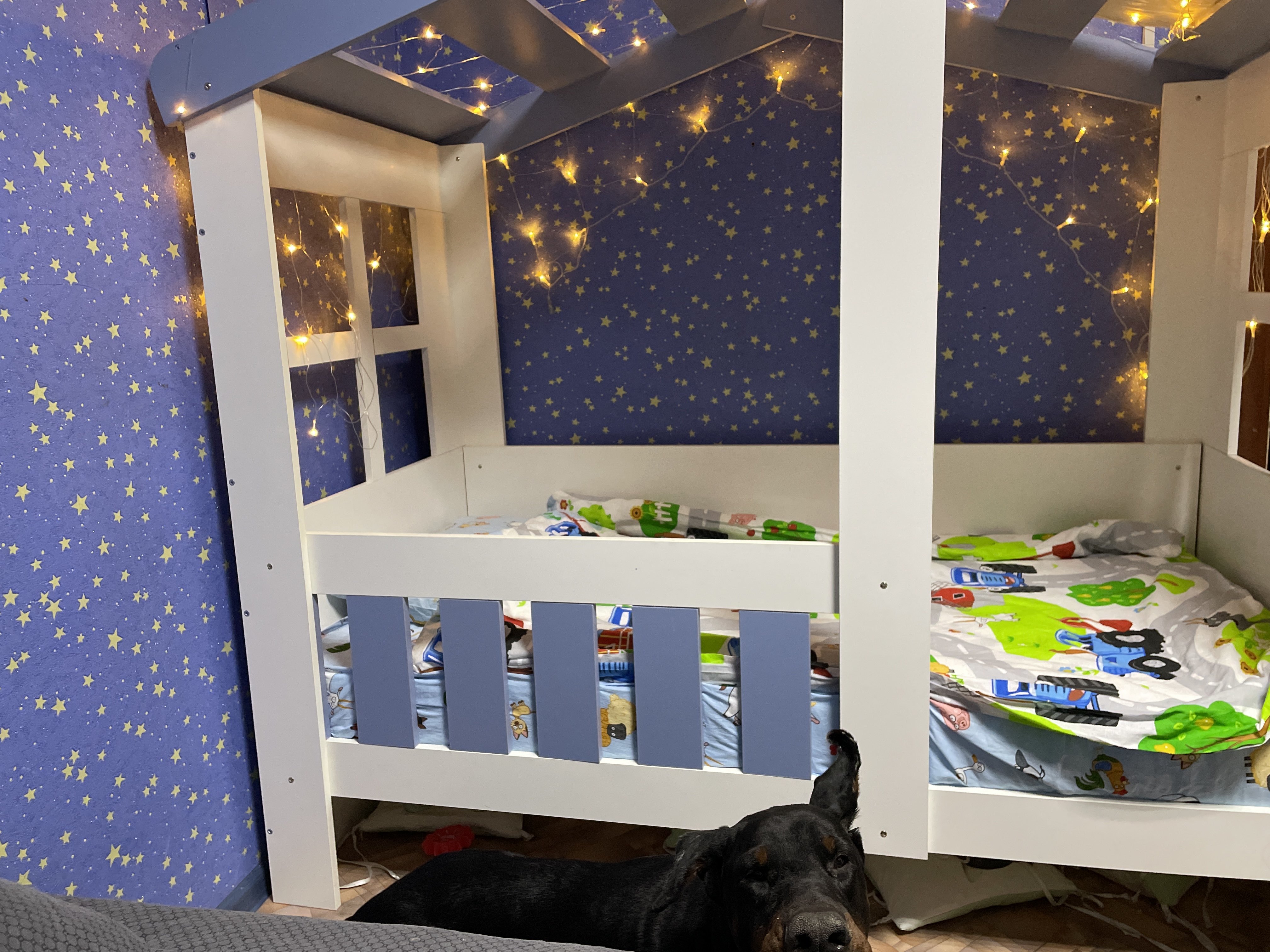 Фотография покупателя товара Детская кровать-чердак «Астра домик», без ящика, цвет белый / голубой - Фото 1