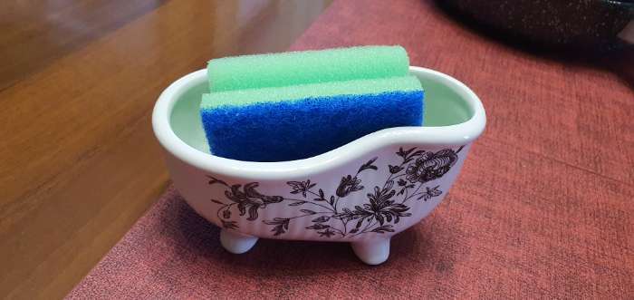 Фотография покупателя товара Подставка с губкой Доляна «Переплетение», 250 мл, белая - Фото 2