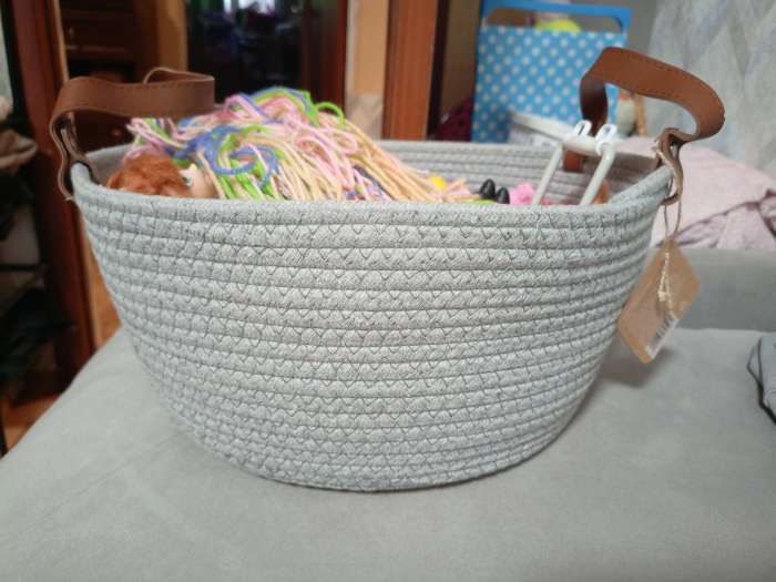 Фотография покупателя товара Корзина для хранения SL Home «Луиза», плетёная, ручной работы, 33×33×16 см, серая - Фото 4