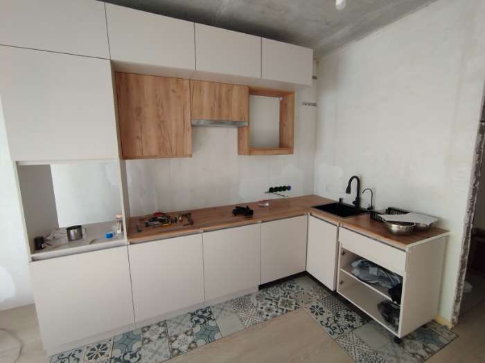 Фотография покупателя товара УЦЕНКА Кухонный гарнитур в потолок 2400 Виктория, Кашемир/Дуб крафт - Фото 132