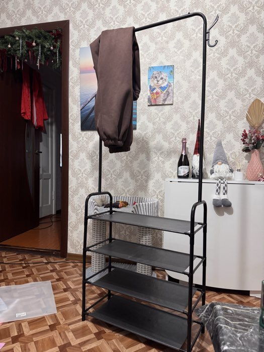 Фотография покупателя товара Вешалка - стойка напольная для одежды LaDо́m, с полками для хранения, 4 яруса, 60×26×160 см, чёрная - Фото 1