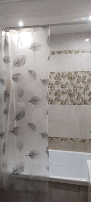 Фотография покупателя товара Штора для ванны Доляна «Чёрно-белые листья», 180×180 см, EVA - Фото 5