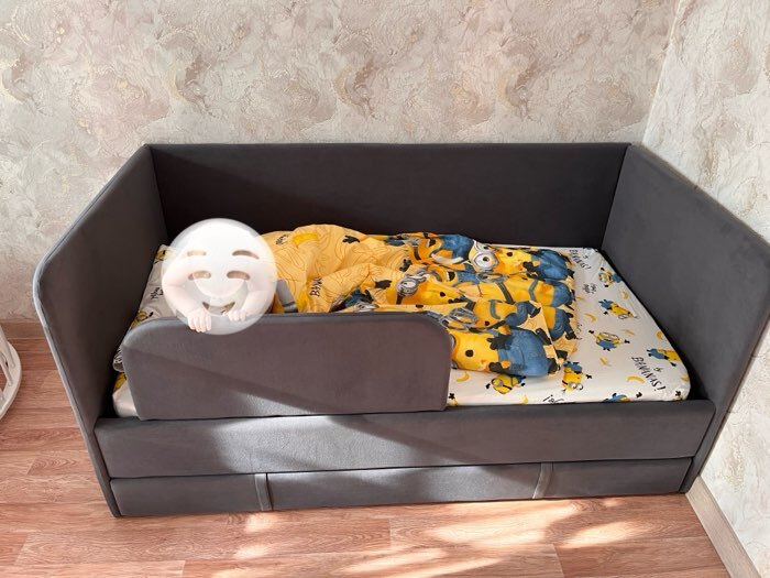 Фотография покупателя товара Кровать «Юна» 160х80 см, с выкатным ящиком, с бортиком, цвет серый - Фото 2