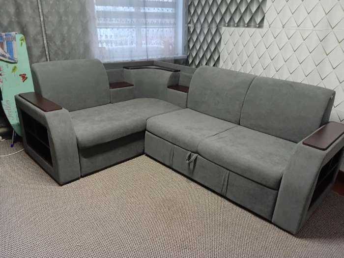 Фотография покупателя товара Диван угловой «Фараон», механизм дельфин, угол универсальный, велюр, квест 026 - Фото 1