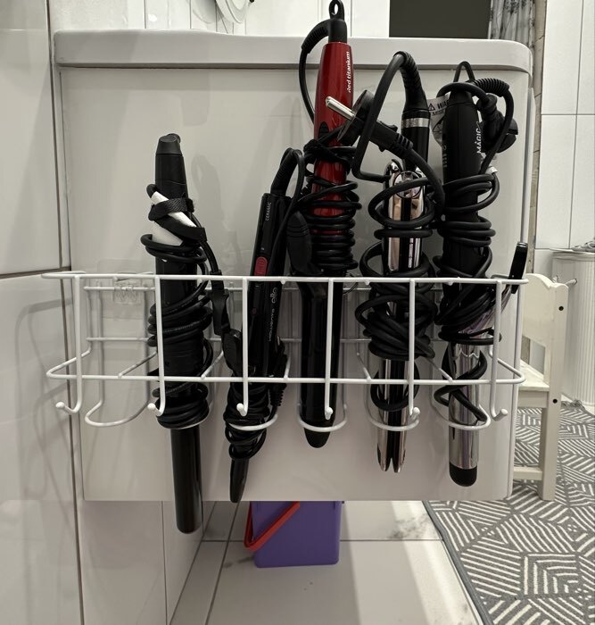 Фотография покупателя товара Подставка для зонтов настенная, с крючками, металл, 6.4×13×39 см, белая - Фото 1