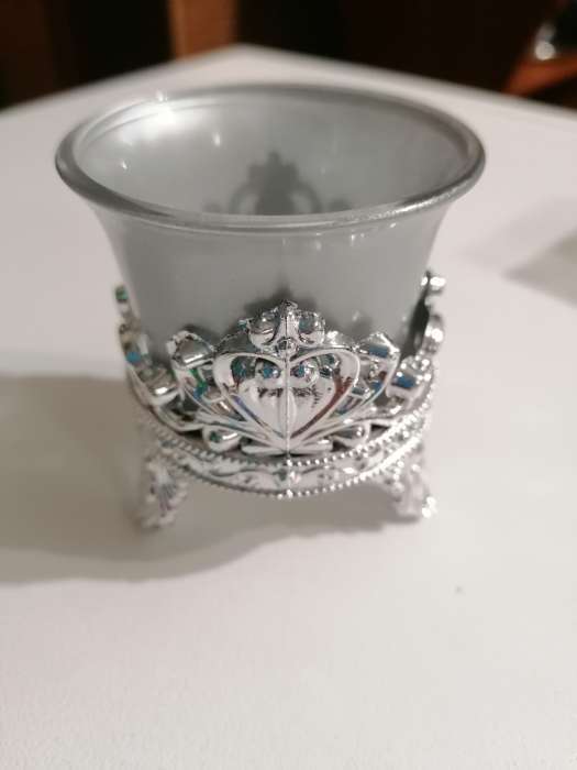 Фотография покупателя товара Подсвечник пластик, стекло "Цветок лотоса" серебро 6,5х6х6 см - Фото 1