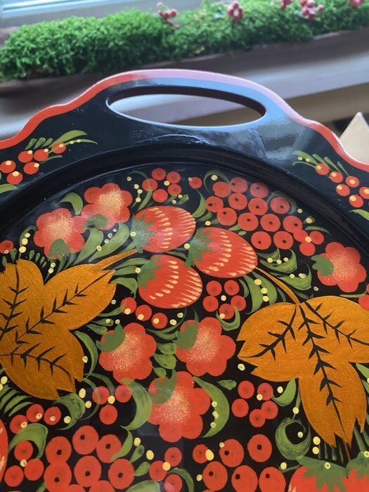 Фотография покупателя товара Поднос деревянный с ручками «Хохлома», овал, ручная роспись, 41×25 см - Фото 1