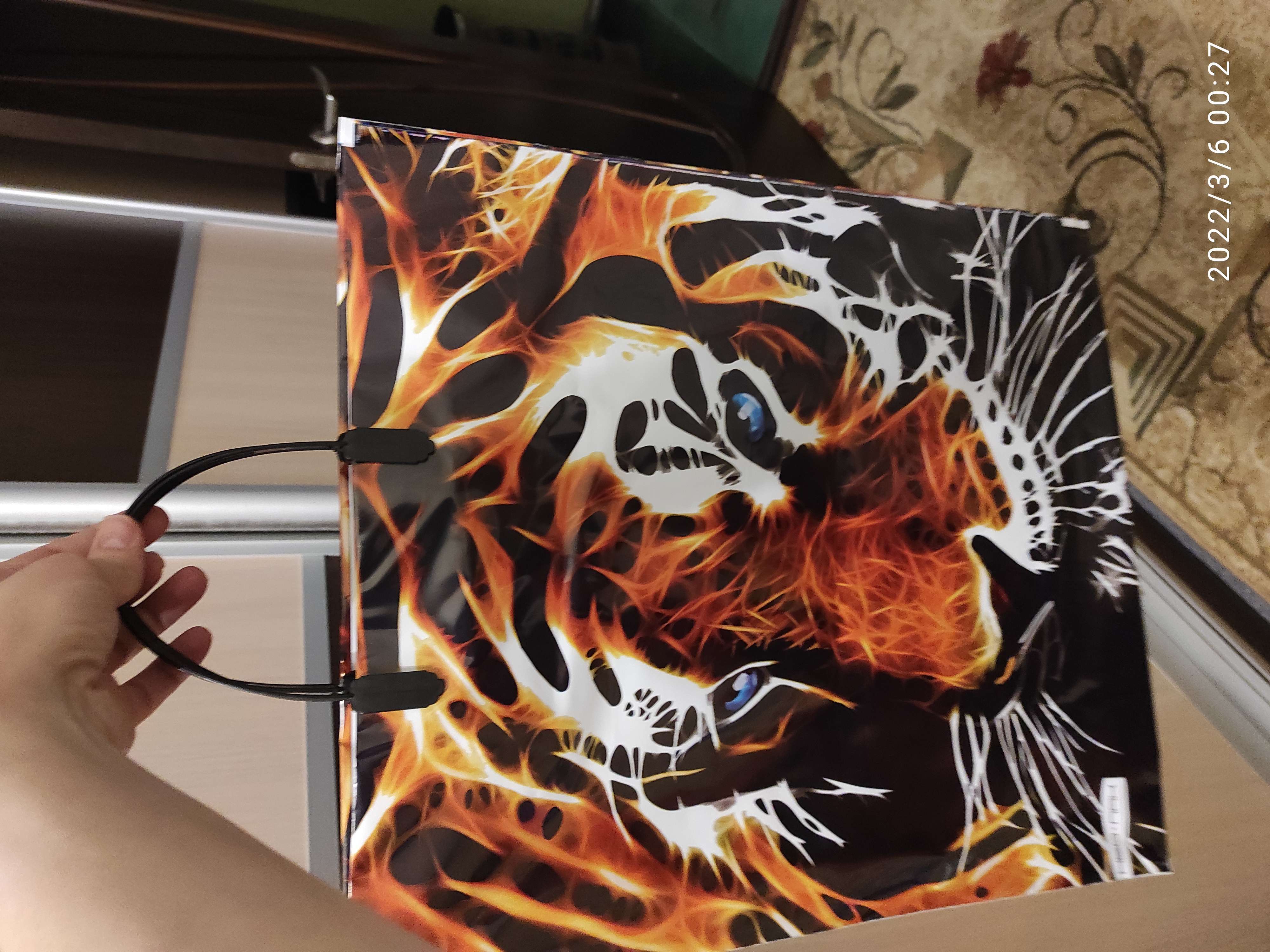 Фотография покупателя товара Пакет "Тигр", полиэтиленовый с пластиковой ручкой, 38х44 см, 90 мкм - Фото 3