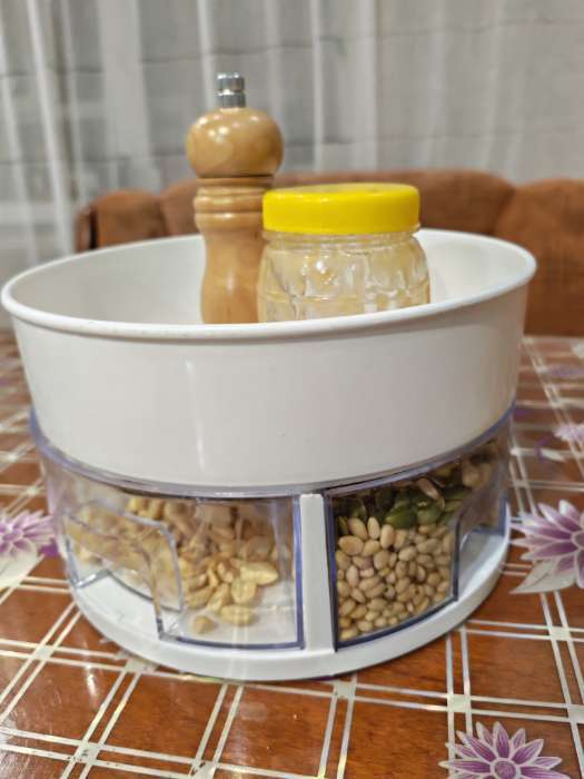 Фотография покупателя товара Органайзер для специй и соусов вращающийся, 4 ячейки, 2-х ярусный, 23×13.5 см, пластик, белый - Фото 1