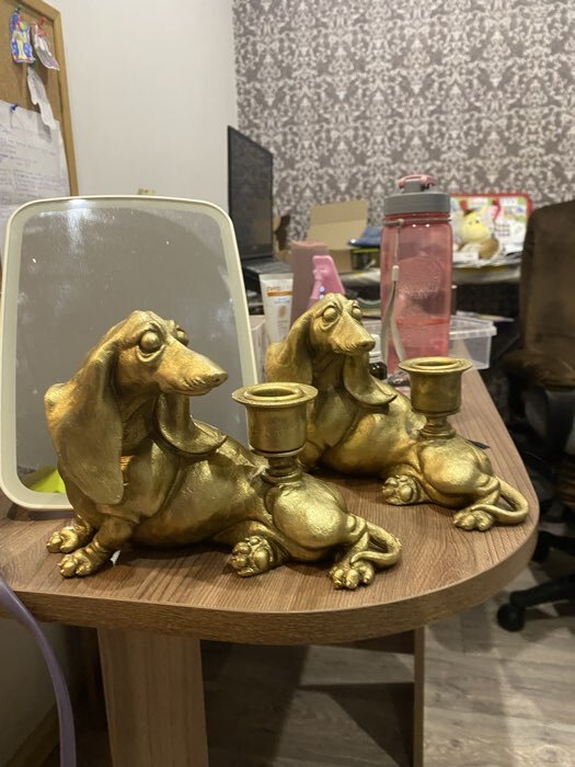 Фотография покупателя товара Подсвечник на 1 свечу «Спаниель», полистоун, золото, 14.5×9×24 см - Фото 1