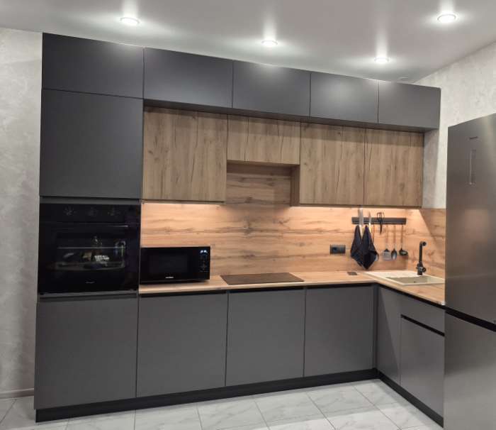 Фотография покупателя товара УЦЕНКА Кухонный гарнитур в потолок 2400 Виктория, Кашемир/Дуб крафт - Фото 6