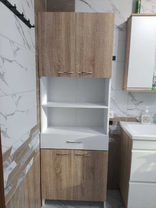 Фотография покупателя товара Шкаф - пенал напольный для ванной комнаты «Клик Мебель», 650×300×1850 мм, цвет белый/дуб сонома - Фото 1