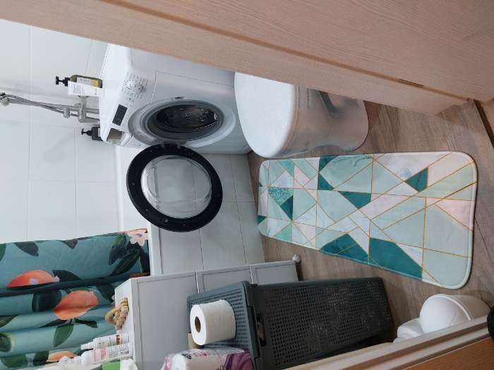 Фотография покупателя товара Коврик для ванной и туалета «Доляна. Малахит», 43×120 см, зелёный - Фото 1