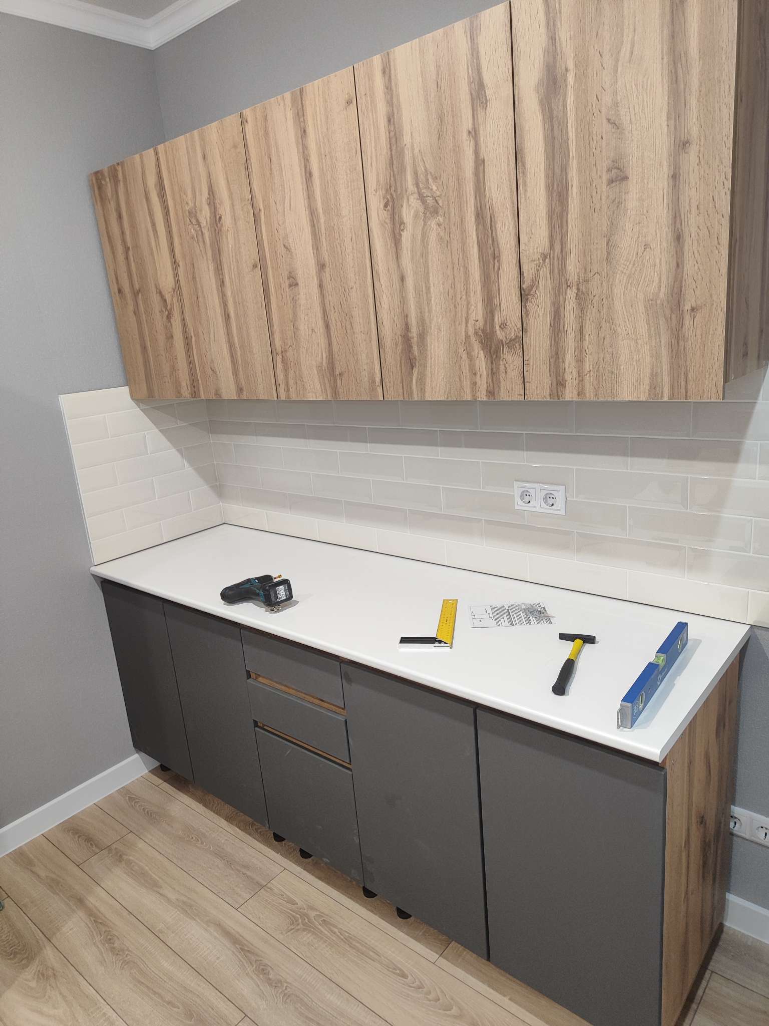 Фотография покупателя товара Кухонный гарнитур прямой «Венера», с столешницей, 2000 мм, цвет дуб вотан/графит софт - Фото 1