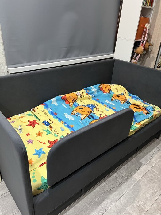 Фотография покупателя товара Кровать «Юна» 160х80 см, с выкатным ящиком, с бортиком, цвет серый - Фото 1