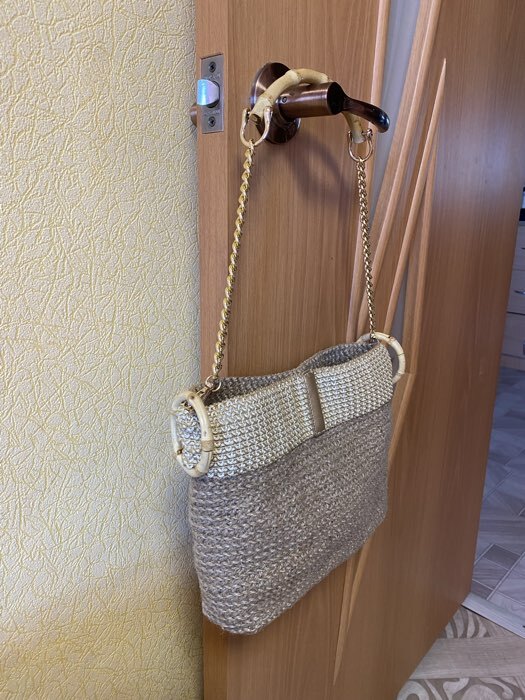 Фотография покупателя товара Ручка для сумки, бамбук, с цепочками и карабинами, 60 см, цвет золотой - Фото 2