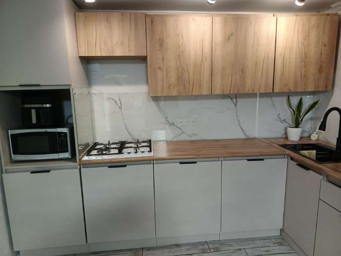 Фотография покупателя товара УЦЕНКА Кухонный гарнитур в потолок 2400 Виктория, Кашемир/Дуб крафт - Фото 5