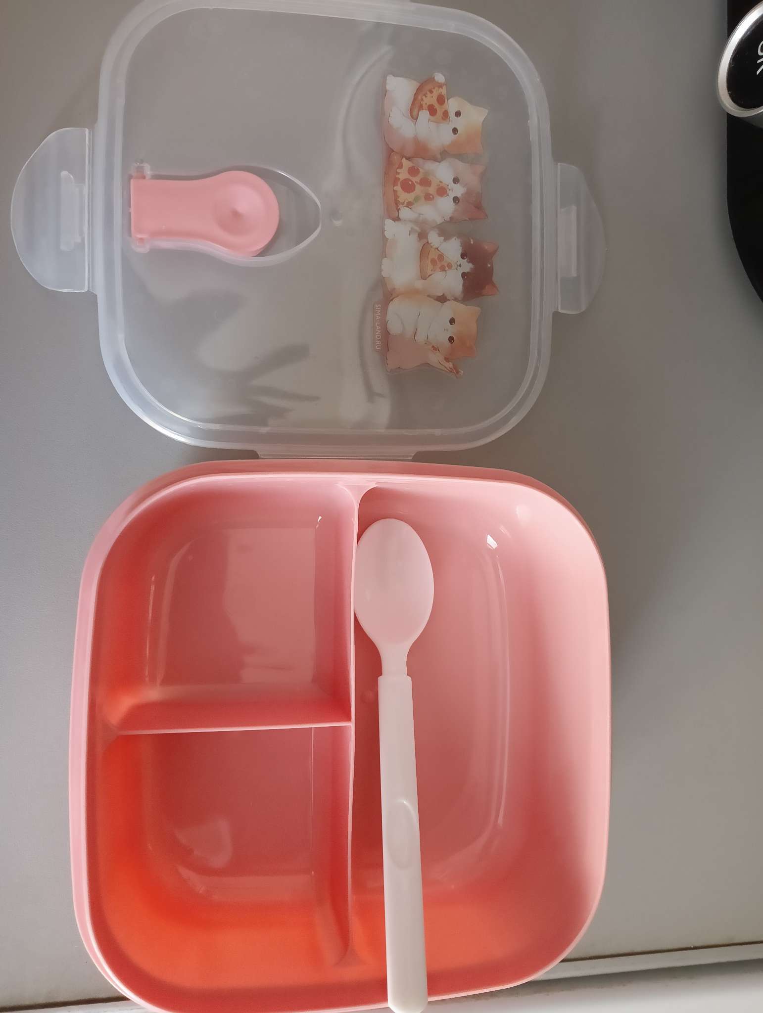 Фотография покупателя товара Ланч - бокс с клапаном «Хомячок», 3 секции, 14×14×5 см - Фото 1