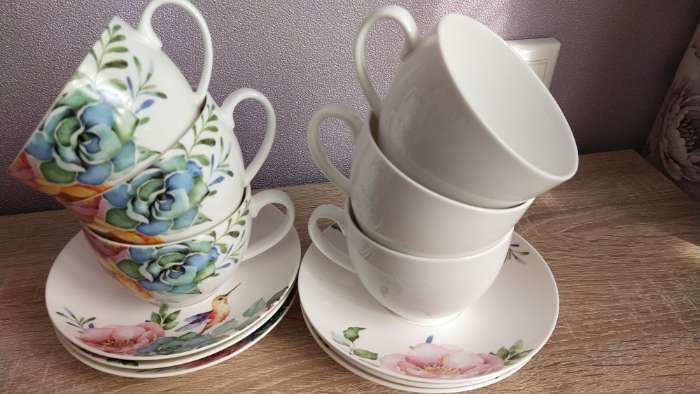 Фотография покупателя товара Сервиз фарфоровый чайный Доляна «Пташка», 12 предметов: 6 чашек 250 мл, 6 блюдец d=15 см - Фото 3